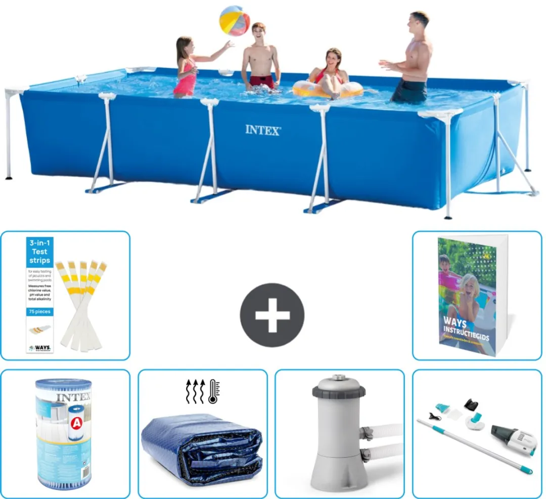Intex Rechthoekig Frame Zwembad 450x220x84cm - Blauw - 7-delig