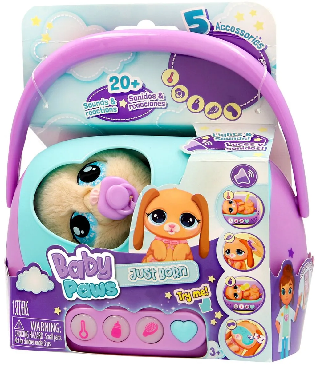 Imc Toys Baby Paws Just Born Puppy IM923478 Interactieve Draagmand - Multikleur