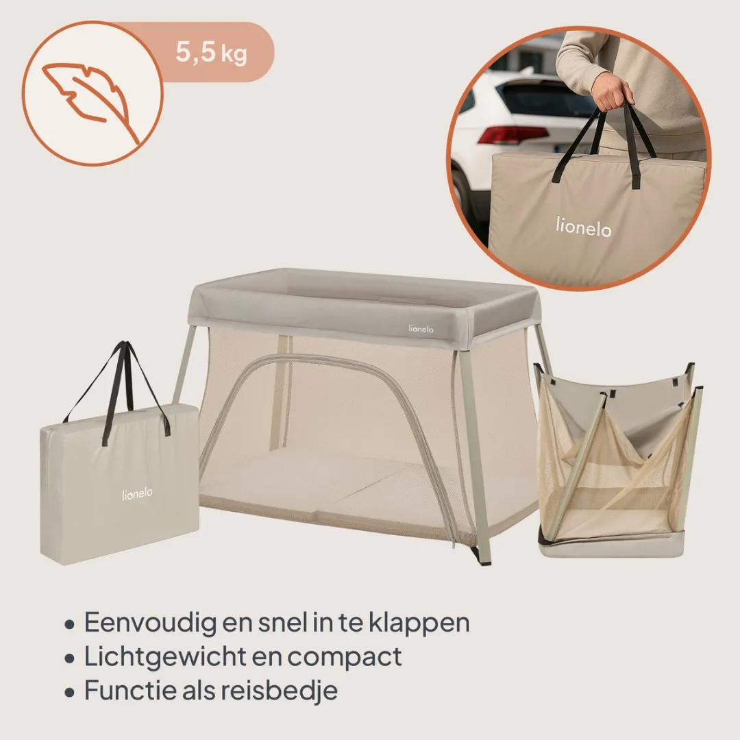 Lionelo Alice 3-in-1 Babybed Box Reisbed - Matras T25-schuim - Beige
