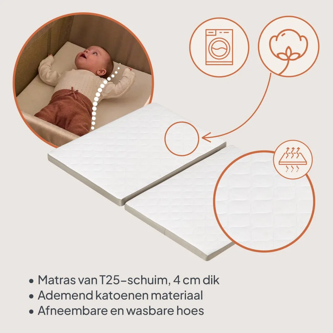 Lionelo Alice 3-in-1 Babybed Box Reisbed - Matras T25-schuim - Beige