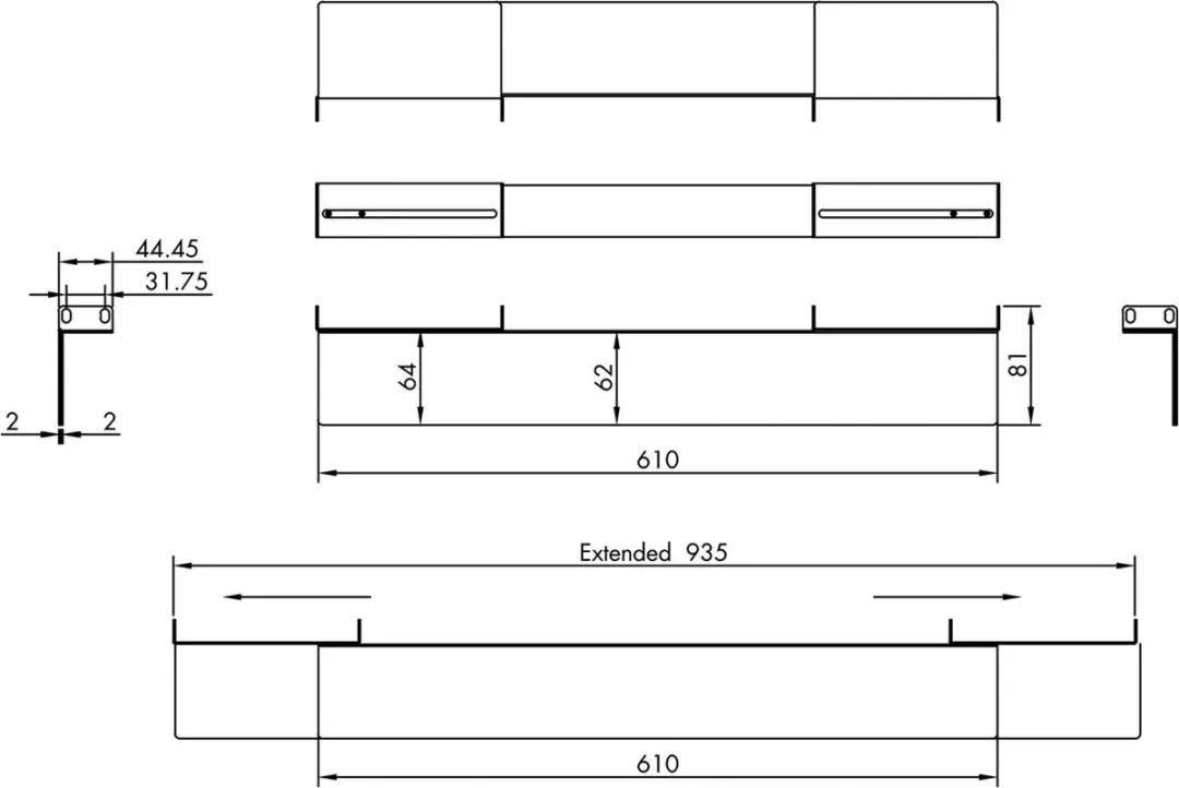 Value Geleiderails 1 Paar - 610-935mm Zwart - afbeelding 4 van 6