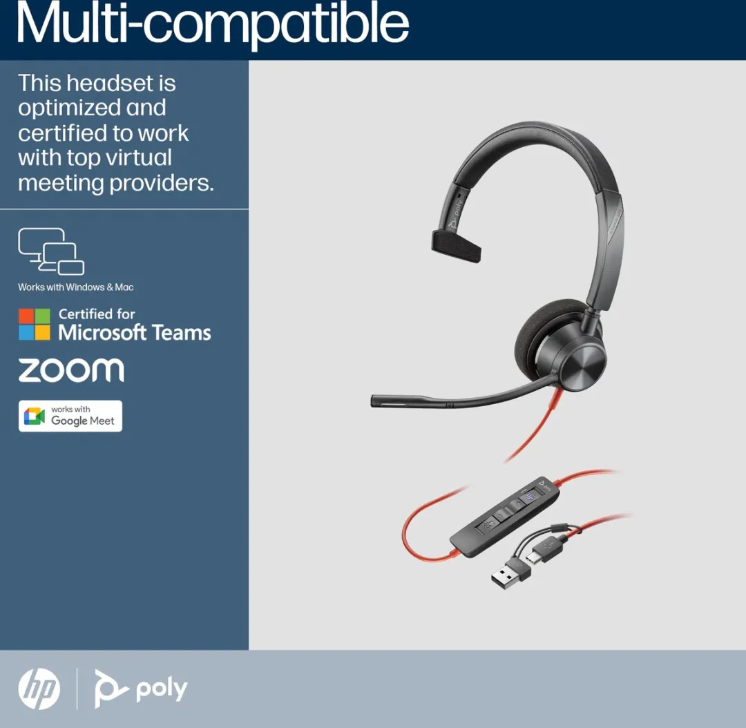 HP Poly Blackwire C3310-M Headset - Mono - Zwart