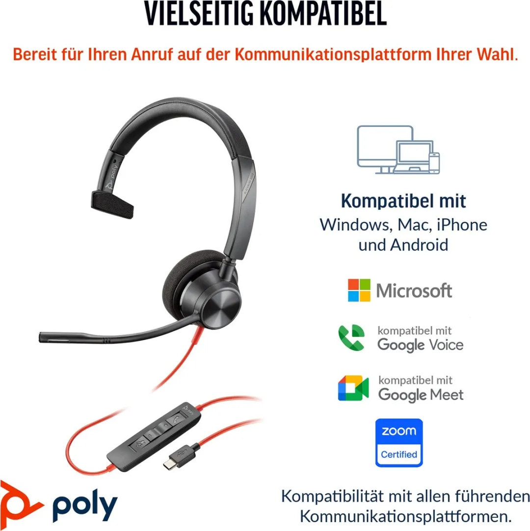 HP Poly Blackwire C3310-M Headset - Mono - Zwart