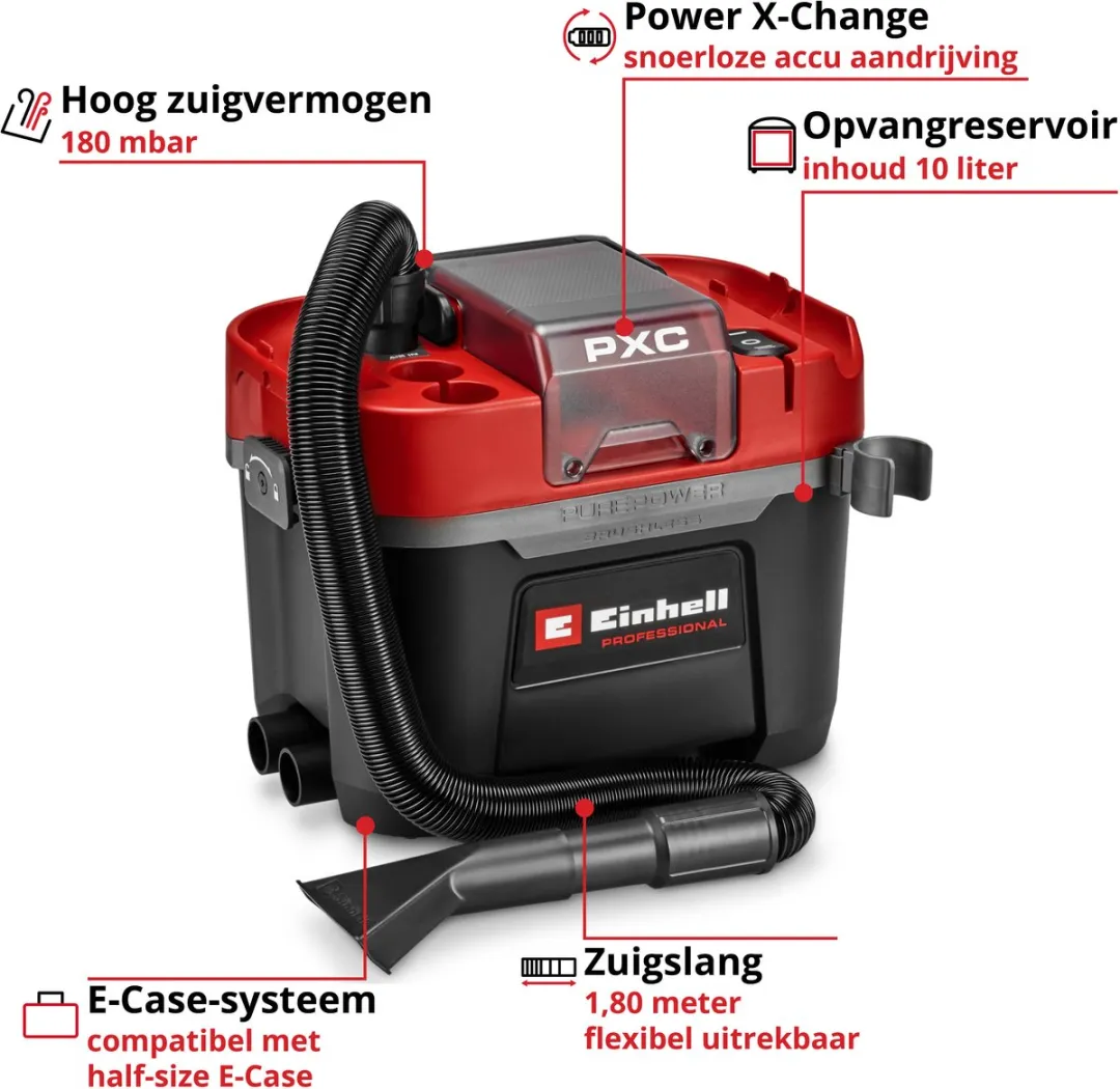Einhell Accu Nat-/Droogzuiger TP-VC 18/10 Li BL Solo 18V - 10L