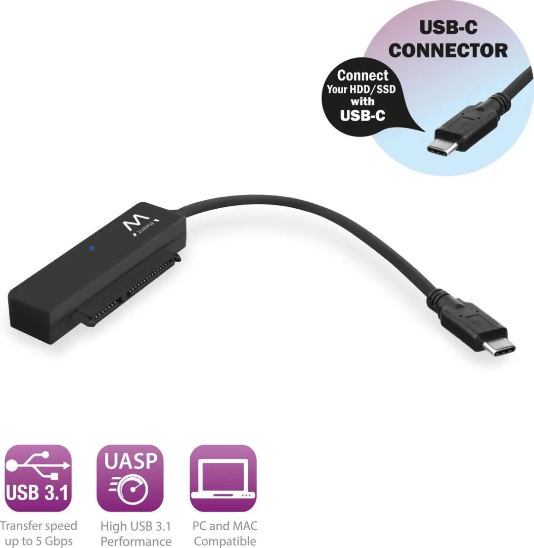 Ewent SATA-Adapterkabel USB-C 3.1 naar 2.5" SSD/HDD - afbeelding 2 van 6