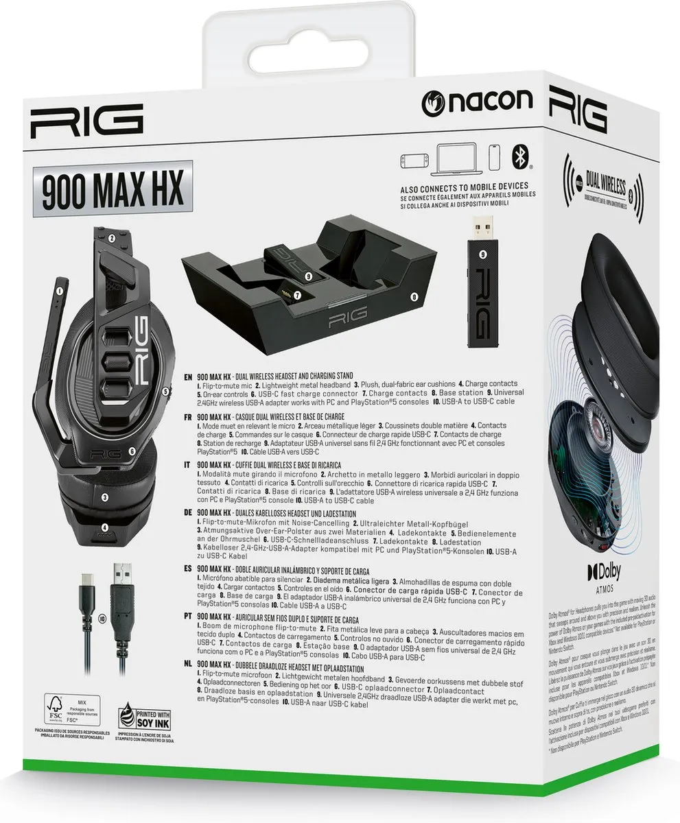 Nacon RIG 900HX Draadloze Headset - PC/Xbox - Zwart - afbeelding 6 van 6