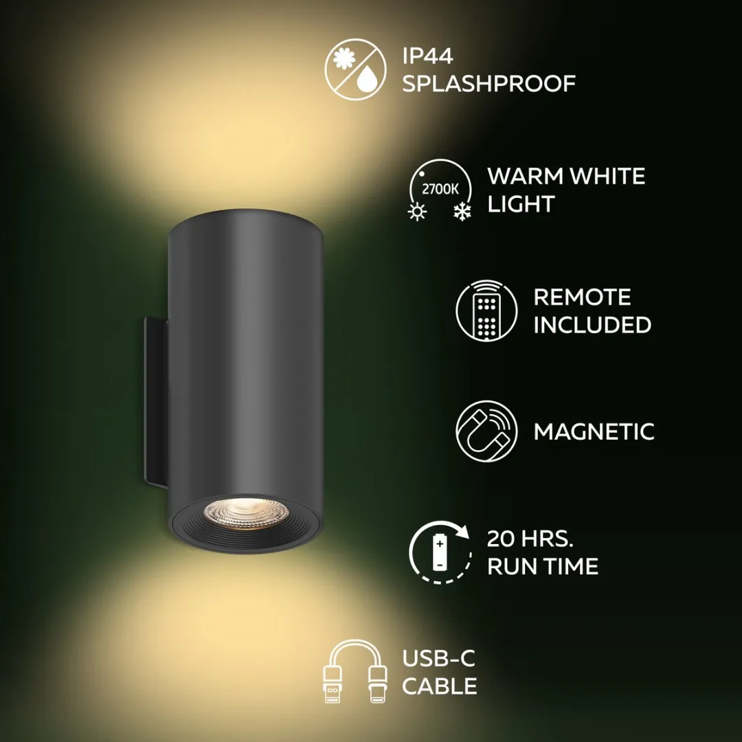 Calex Valmer Wandlamp Up & Downlight 2W - 4 Stuks - IP44 - Zwart