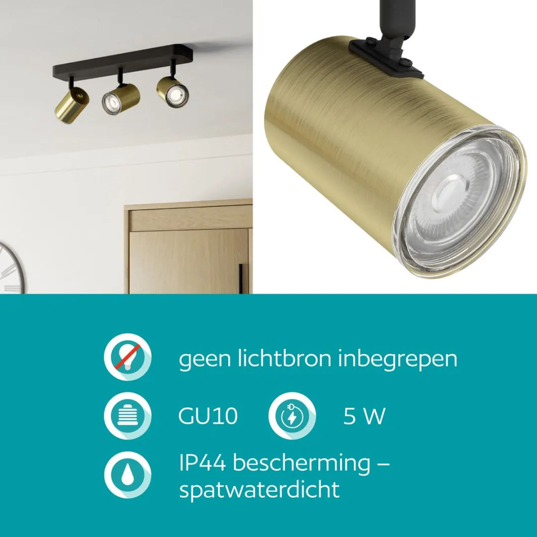 Eglo Consuma 1 Opbouwspot GU10 - 3x 5W - Zwart/Goud