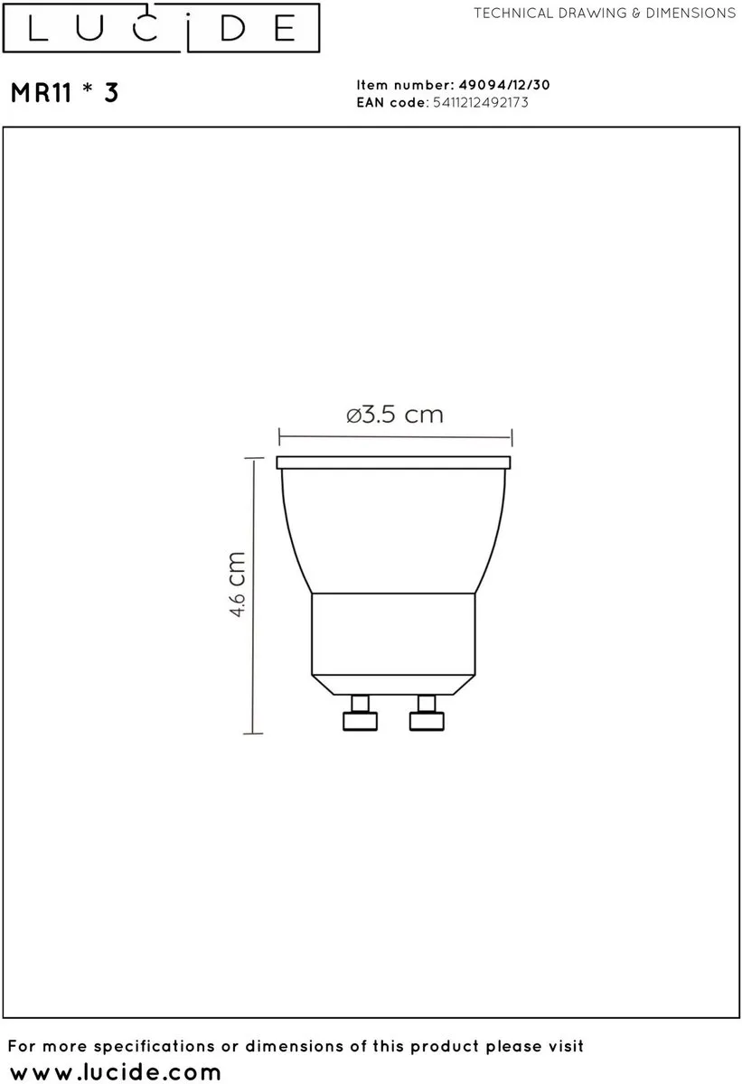 Lucide MR11 Ledlamp Set - 3x3,8W 2700K - Rookglas - GU10