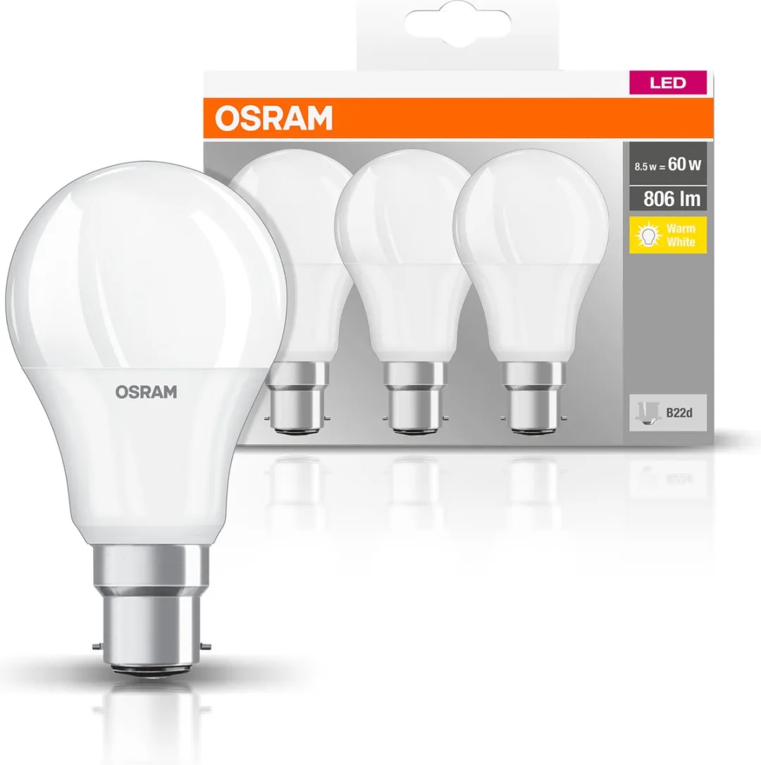 Osram LED-lamp B22d 8,5W Warm Wit Mat - 3 Stuks