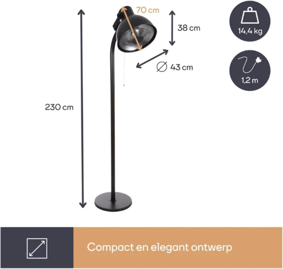 Perel Patio Heater Lantern Standing 2000W - Zwart