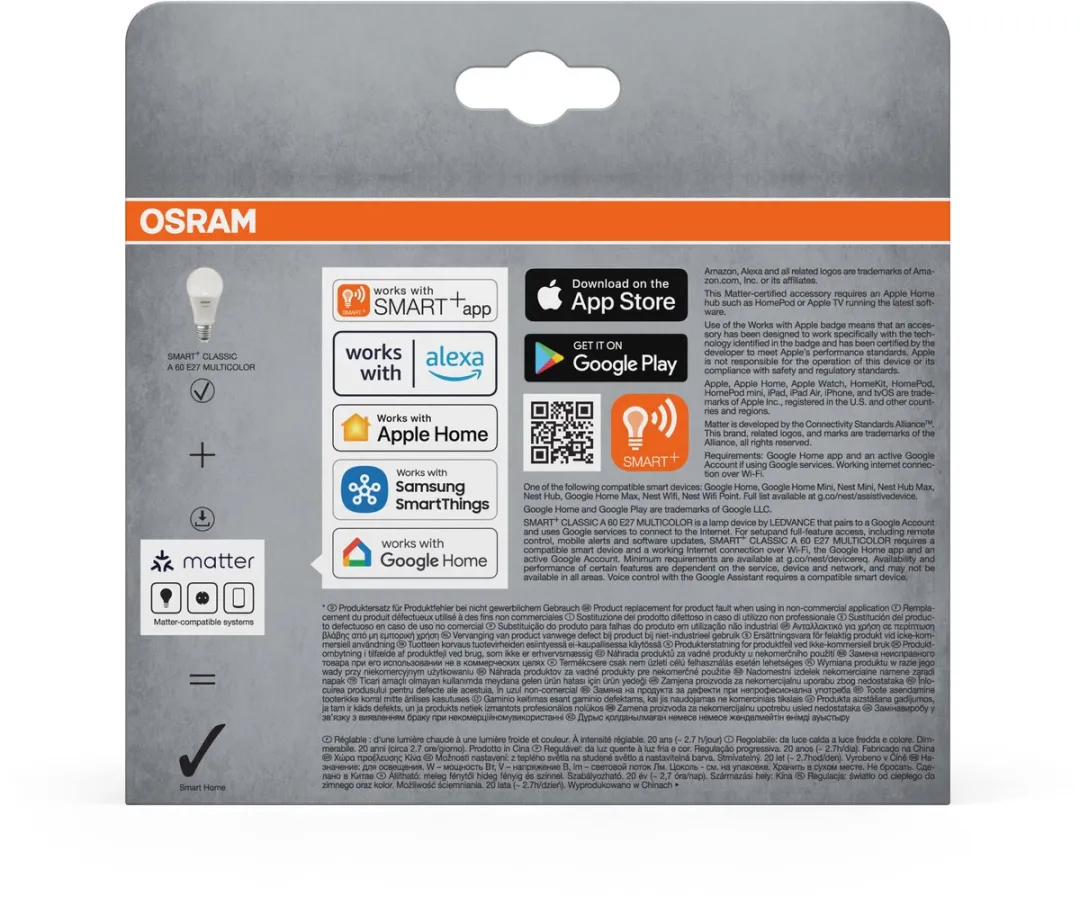 Osram SMART+ A60 RGBW E27 LED-lamp - 9W - Mat - 3 Stuks - afbeelding 6 van 6