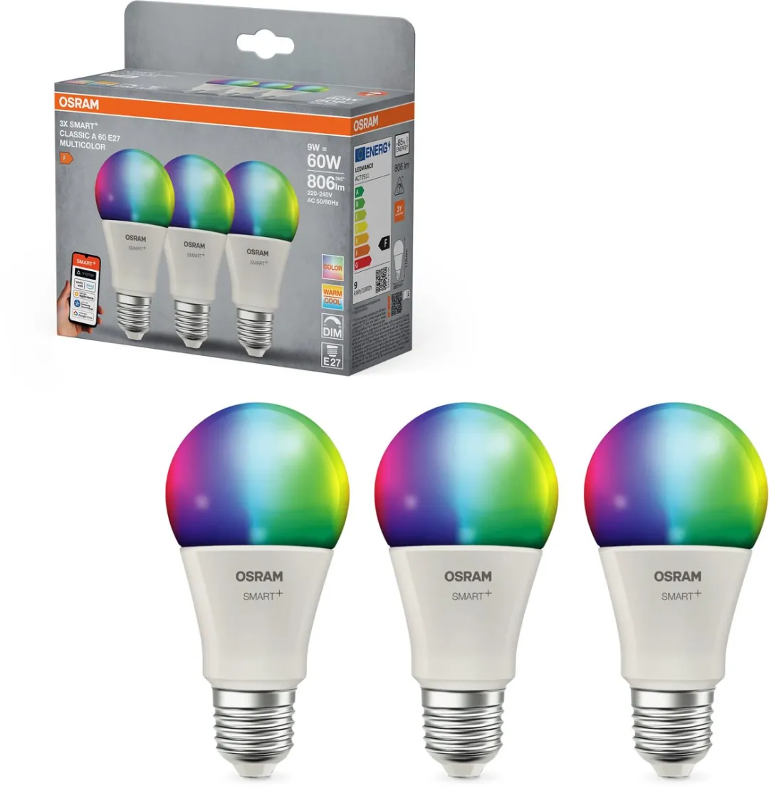 Osram SMART+ A60 RGBW E27 LED-lamp - 9W - Mat - 3 Stuks