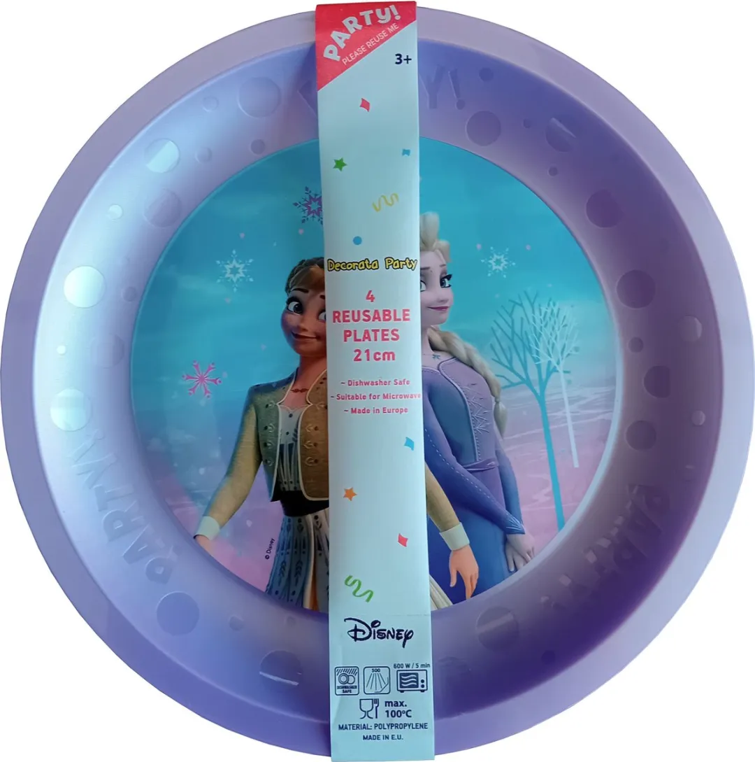 Disney Frozen Borden Anna Elsa - 4 Stuks Ø21cm - Paars