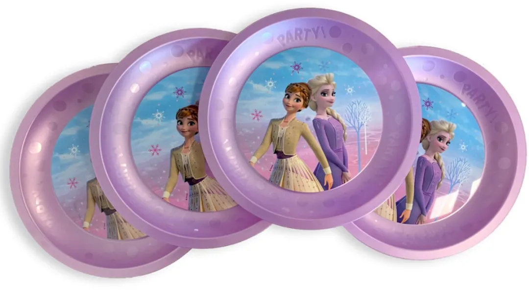 Disney Frozen Borden Anna Elsa - 4 Stuks Ø21cm - Paars