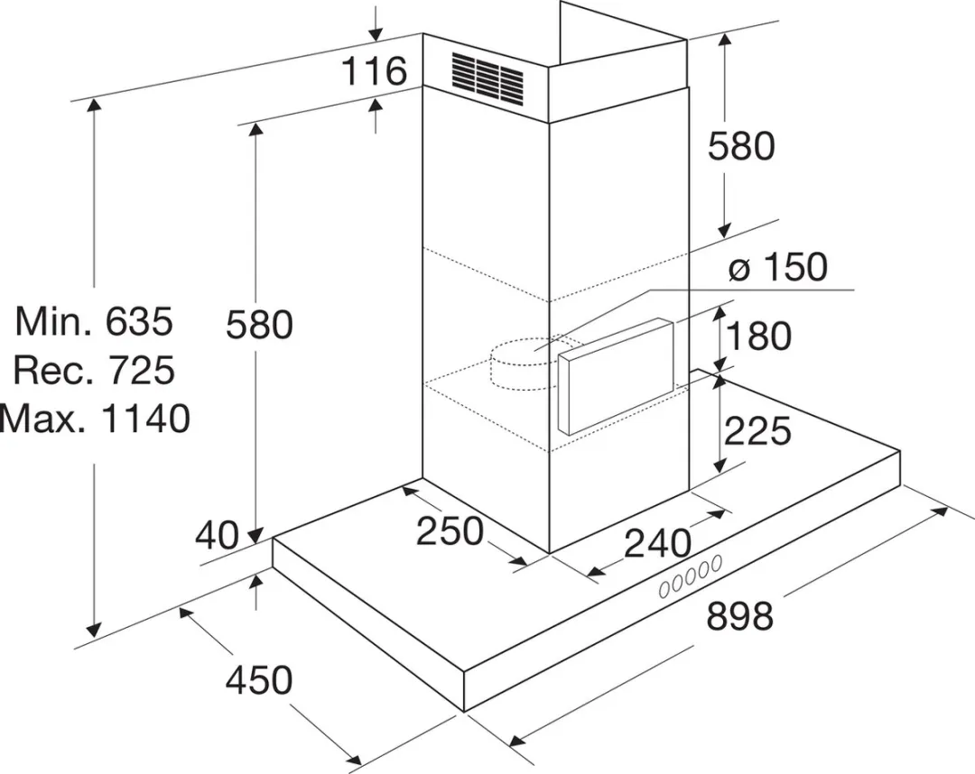 Etna AB691RVS Slimline Schouwkap 90cm - RVS