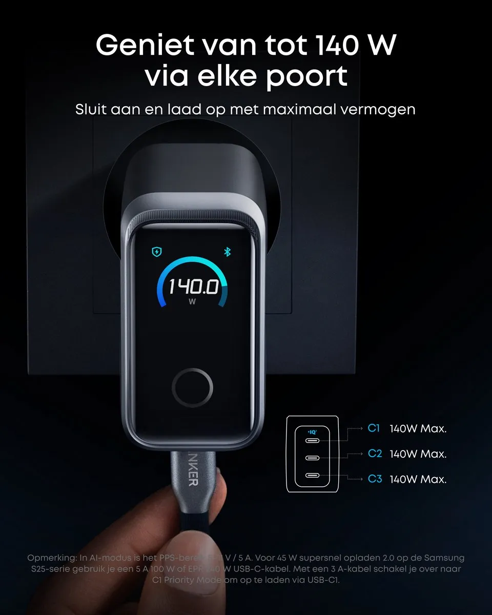 Anker Prime A2687341 Oplader 160W - 3 Poorten - Zilver