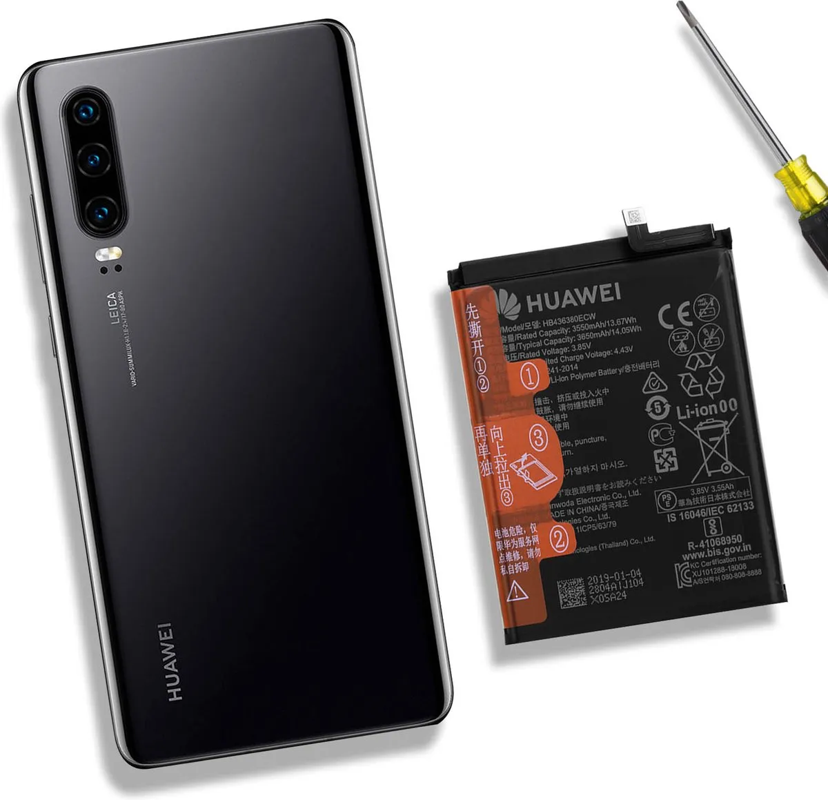 Huawei P30 Originele Batterij HB436380ECW - 3650mAh - Zwart