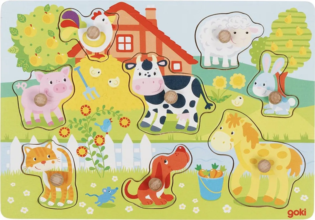 Goki Lift Out Puzzle Farm Animals 8 Stuks