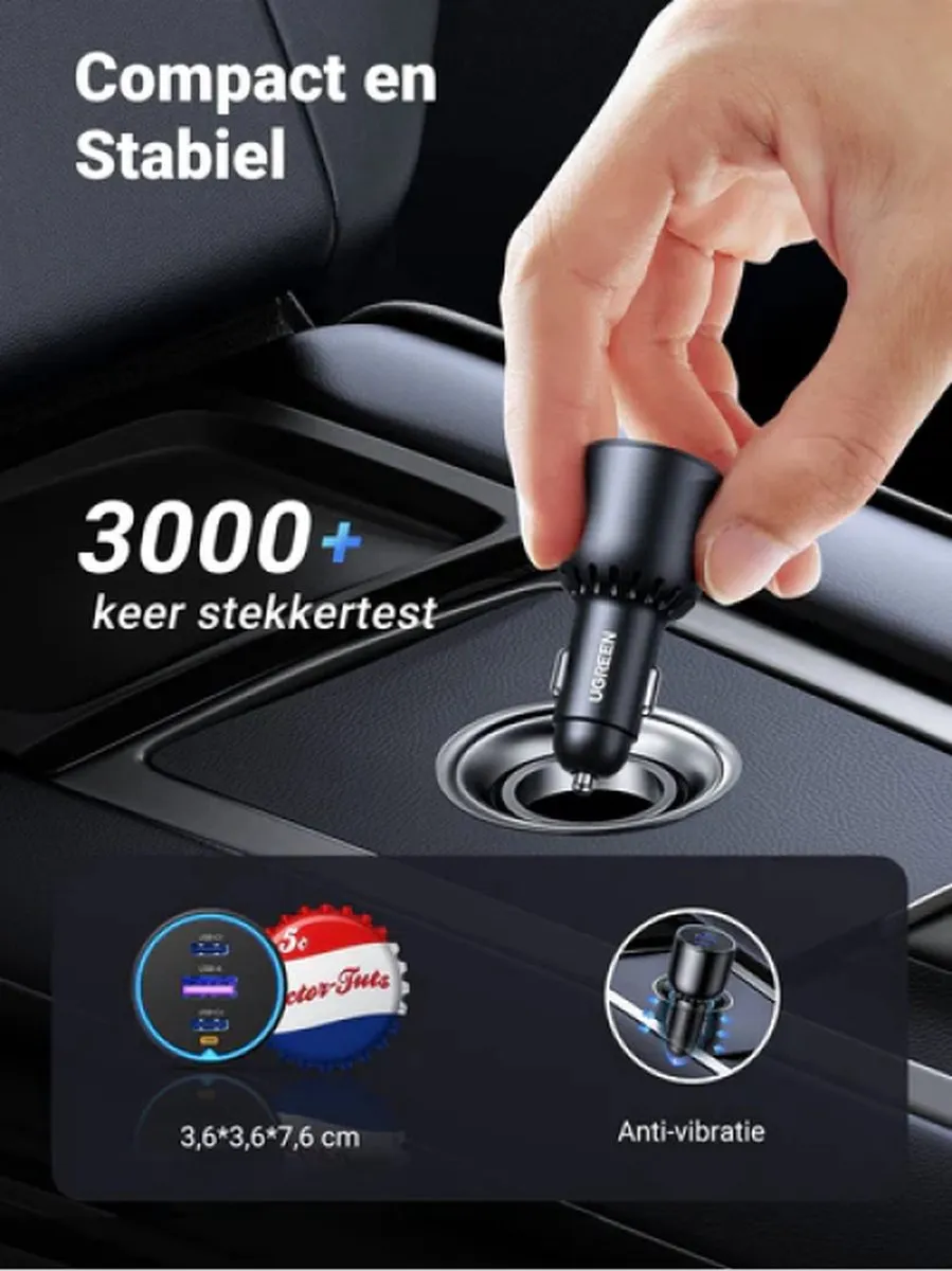 Ugreen Auto-snellader 130W - 3 Poorten - Zwart - afbeelding 6 van 6