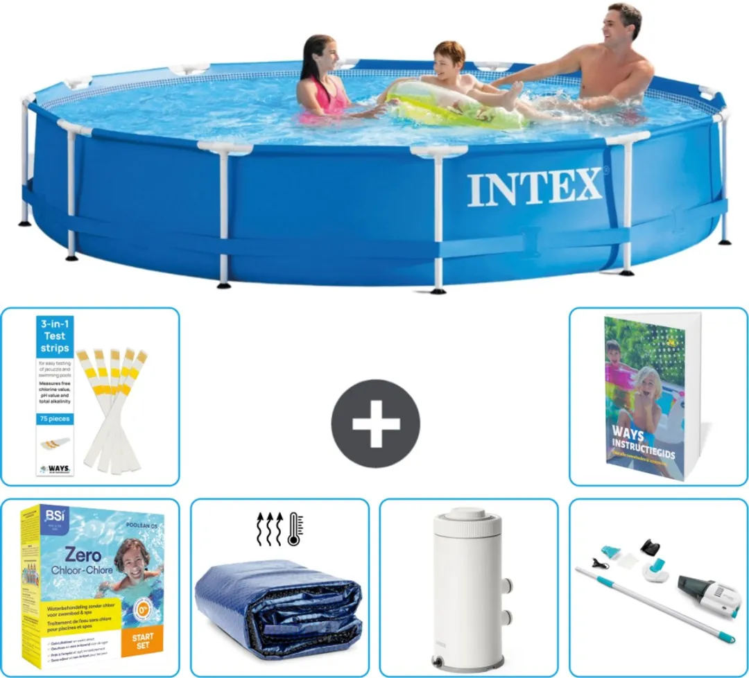 Intex 28210NP Rond Frame Zwembad 366x76cm - Blauw - 7-delig - afbeelding 4 van 6