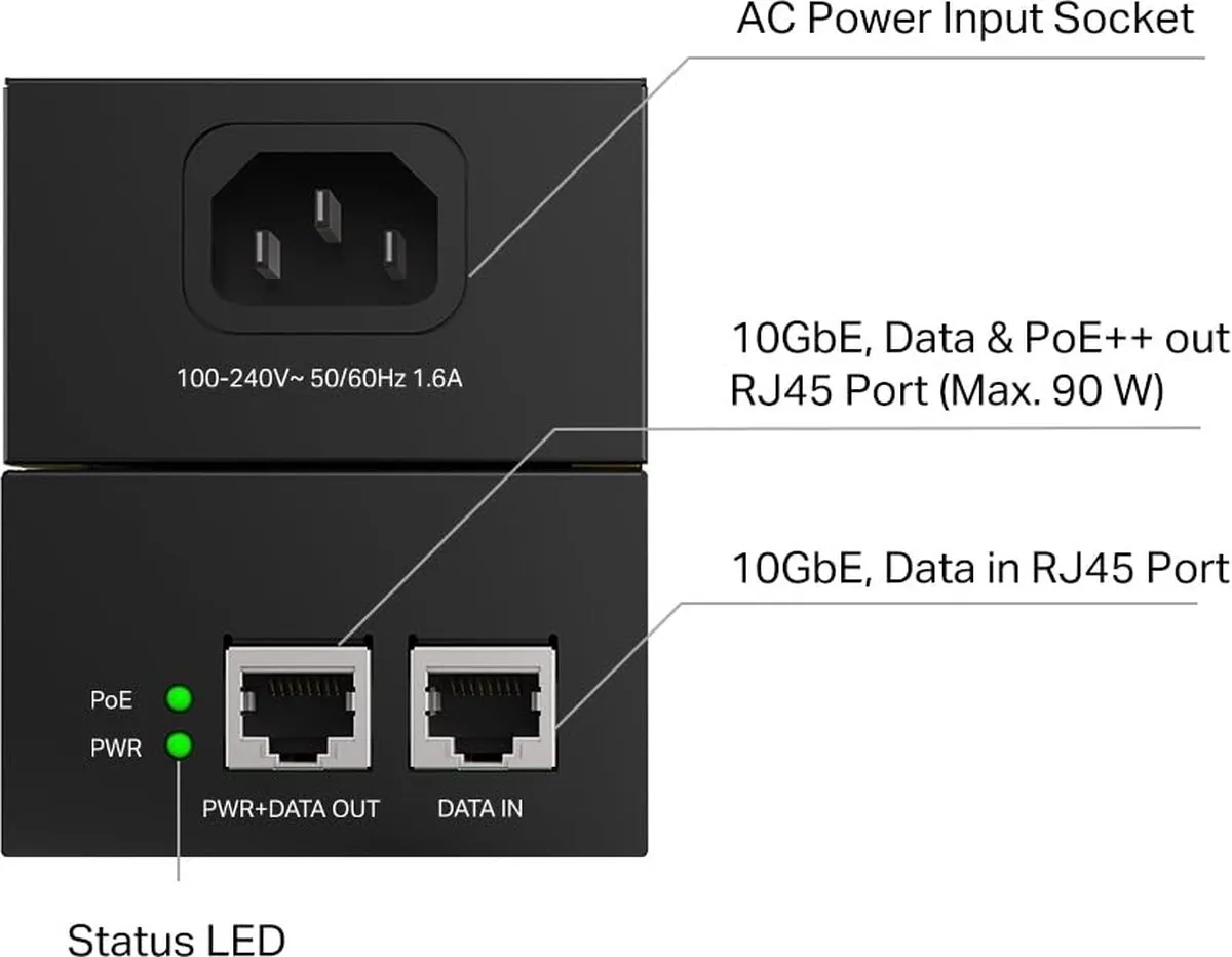 TP-Link Omada POE380S PoE Adapter & Injector - 10 Gigabit - Zwart
