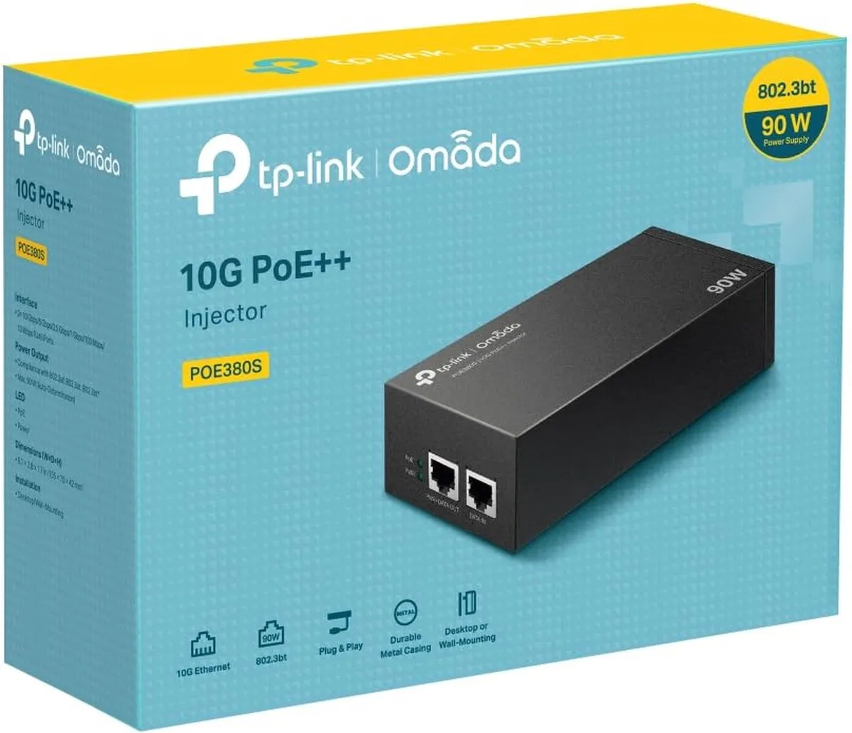 TP-Link Omada POE380S PoE Adapter & Injector - 10 Gigabit - Zwart