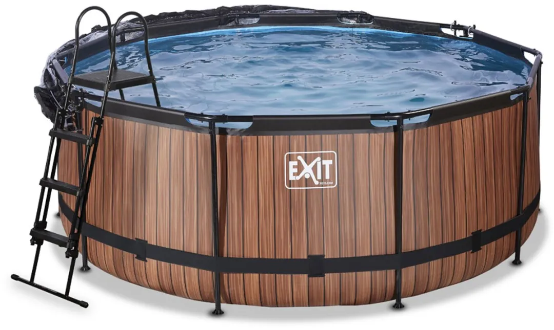 EXIT Wood Frame Zwembad 380cm - Bruin - met Zandfilterpomp & Overkapping