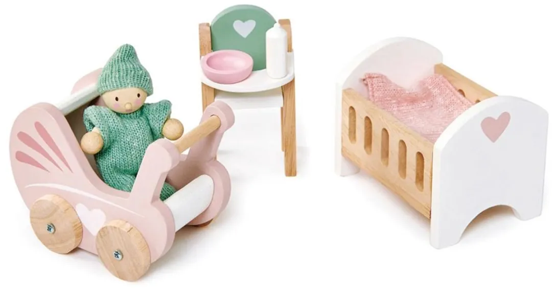 Tender Leaf Toys Poppenhuis Meubeltjes Babykamer - Groen/Rood