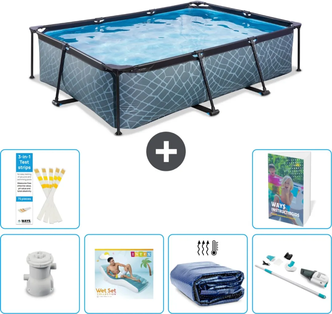 EXIT Toys Rechthoekig Stone Frame Zwembad 300x200x65cm - 7-delig