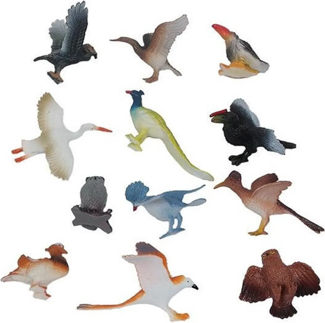 PIA Soft Toys Vogels Speelfiguren - 12 Stuks - 5-10 cm - Multicolor