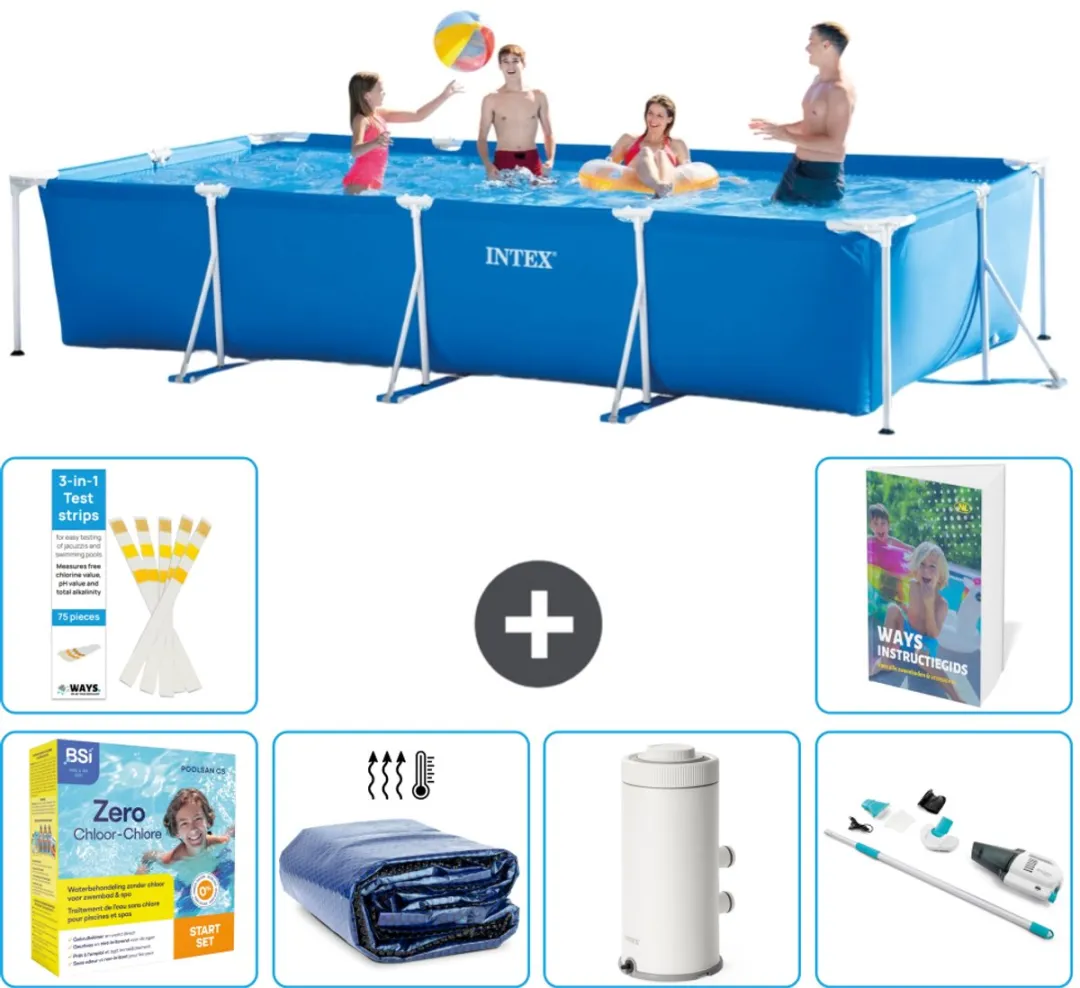 Intex Rechthoekig Frame Zwembad 450x220x84cm - Blauw - 7-delig
