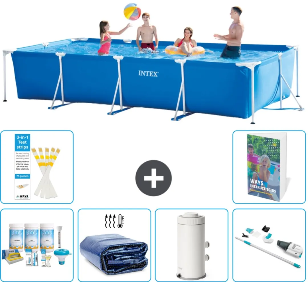 Intex Rechthoekig Frame Zwembad 450x220x84cm - Blauw - 7-delig