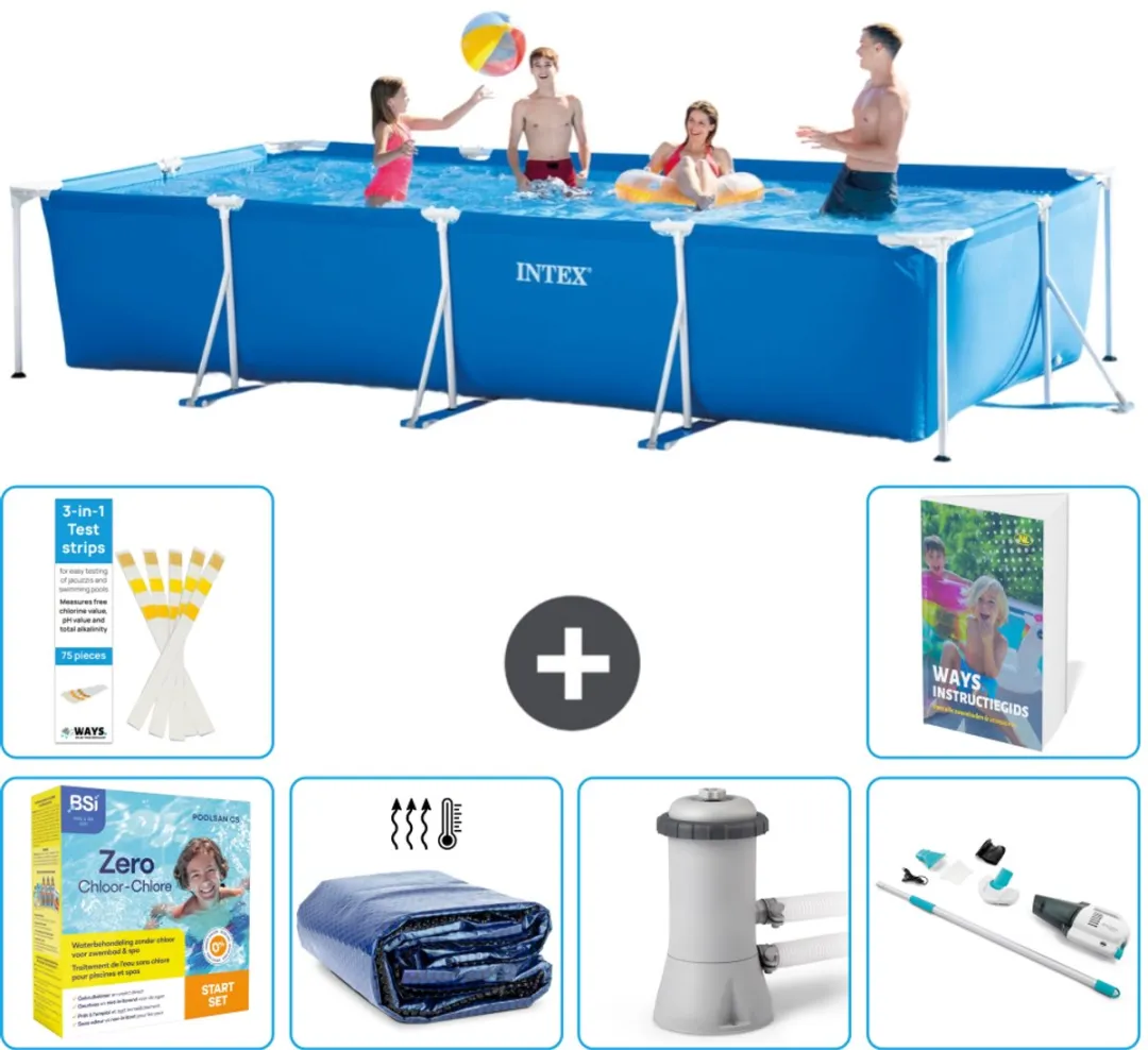 Intex Rechthoekig Frame Zwembad 450x220x84cm - Blauw - 7-delig
