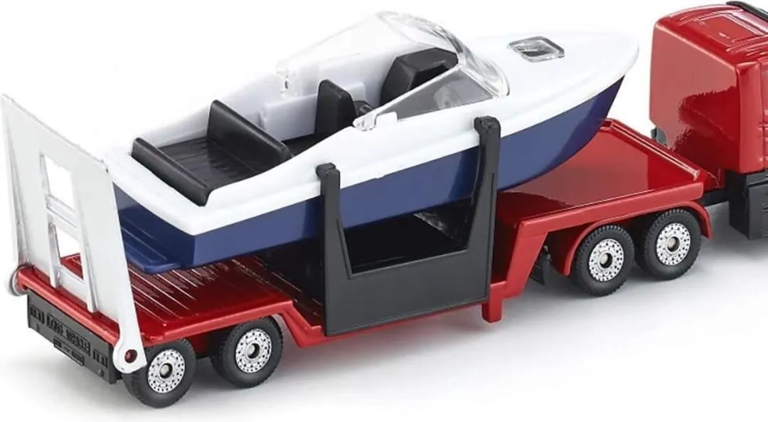 SIKU 1613 Dieplader met Boot - Rood/Blauw/Wit