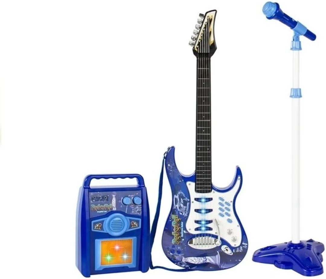 Lean Toys Kinderspeelgoed Gitaar Set - Blauw/Rood/Wit