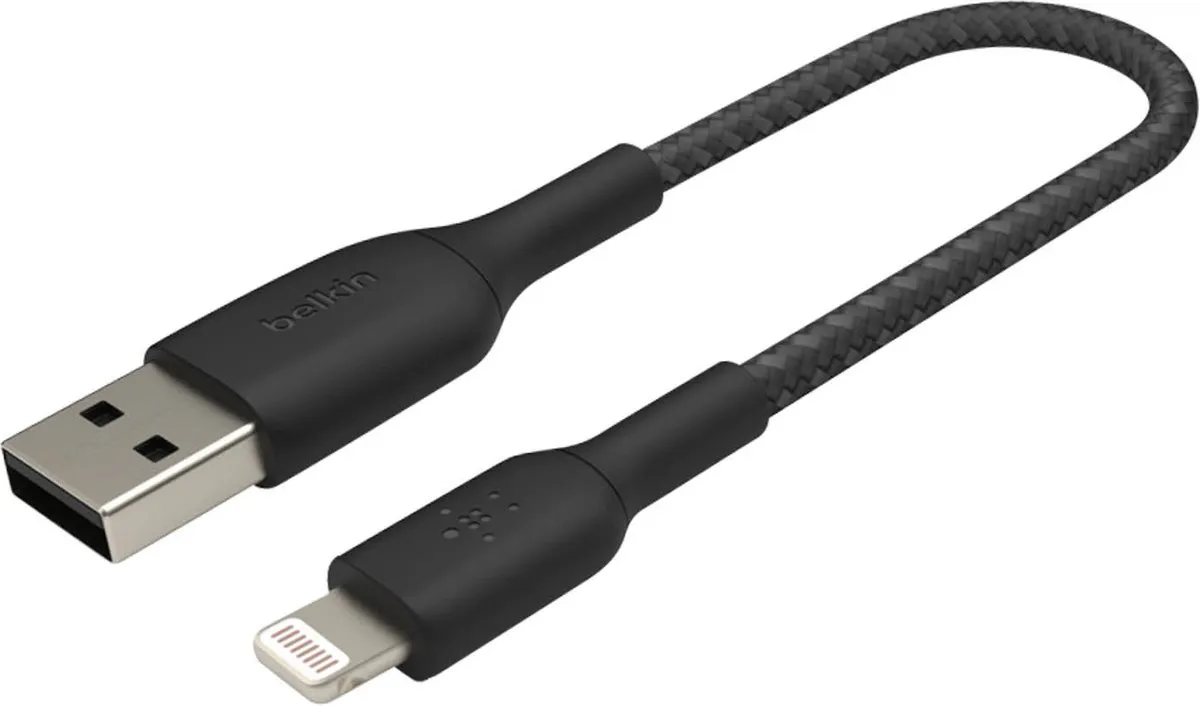 Belkin Braided iPhone Lightning USB Kabel CAA002bt0MBK - 15cm - Zwart