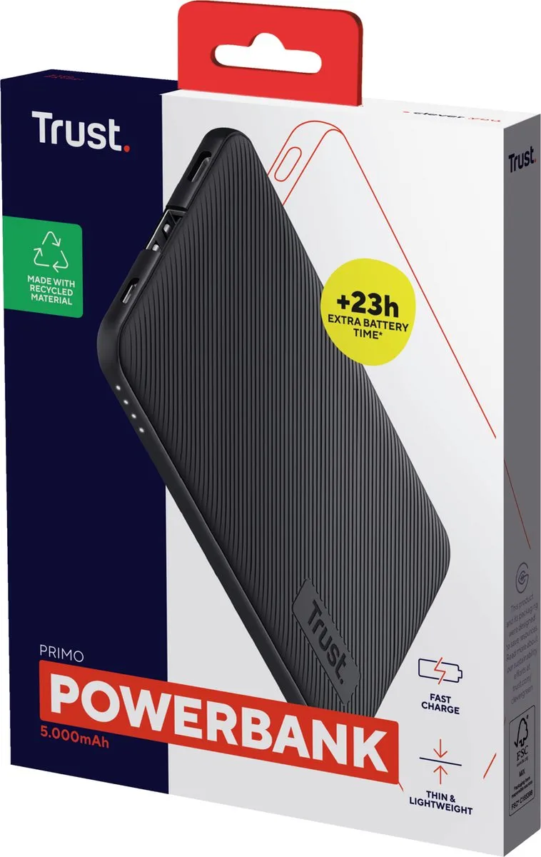Trust Primo 24679 Powerbank 15.000mAh - 3x USB - Zwart