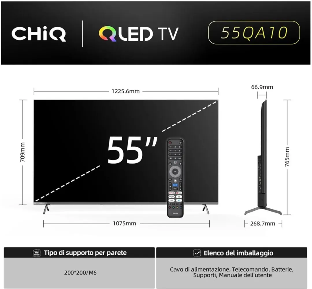 CHiQ 55QA10 55 inch QLED Smart TV - 4K - HDR10 - Dolby Audio