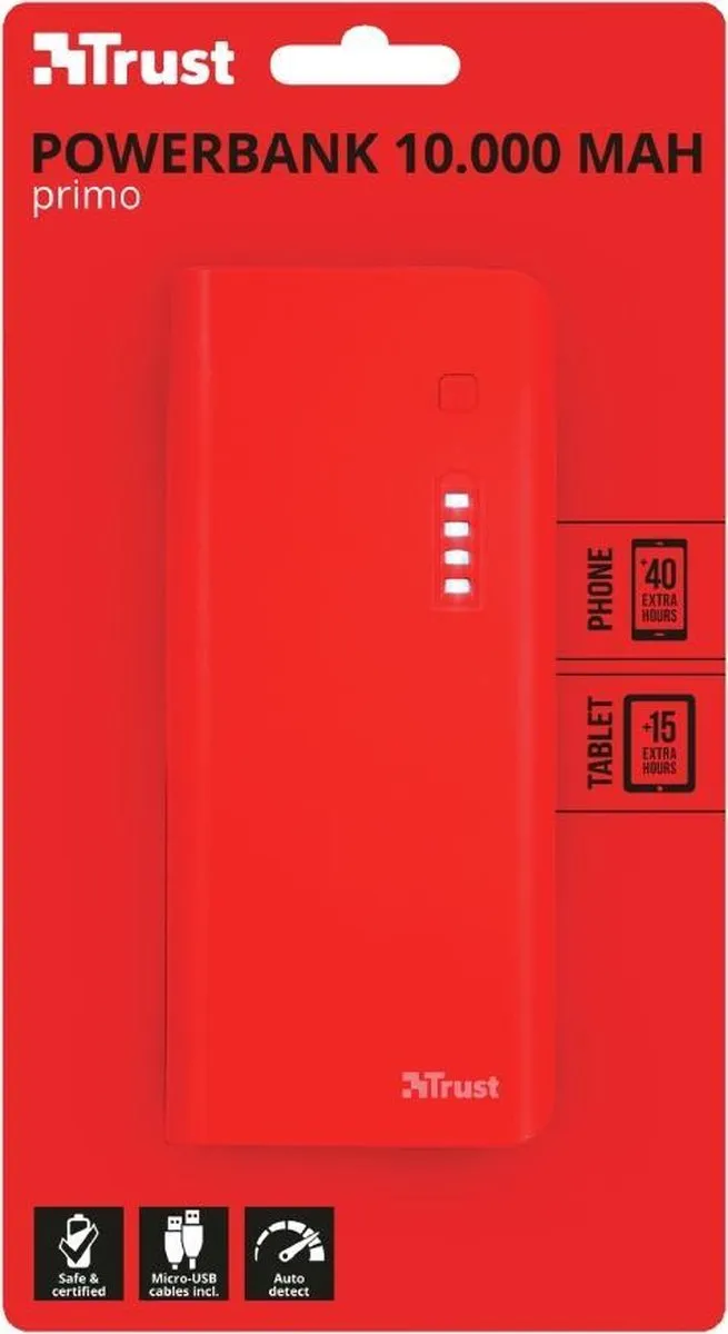 Trust Primo 10.000mAh Powerbank - 2x USB - Rood