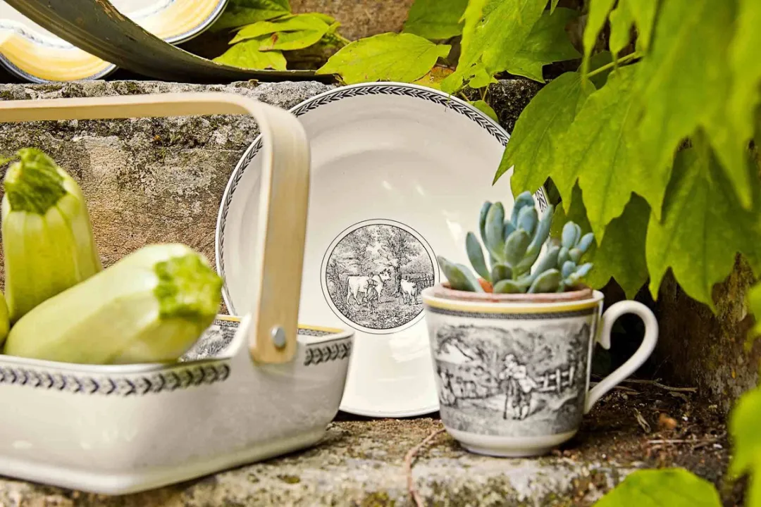 Villeroy & Boch Audun Ferme Koffiebeker - 300ml - 6 Stuks - Wit/Grijs/Geel