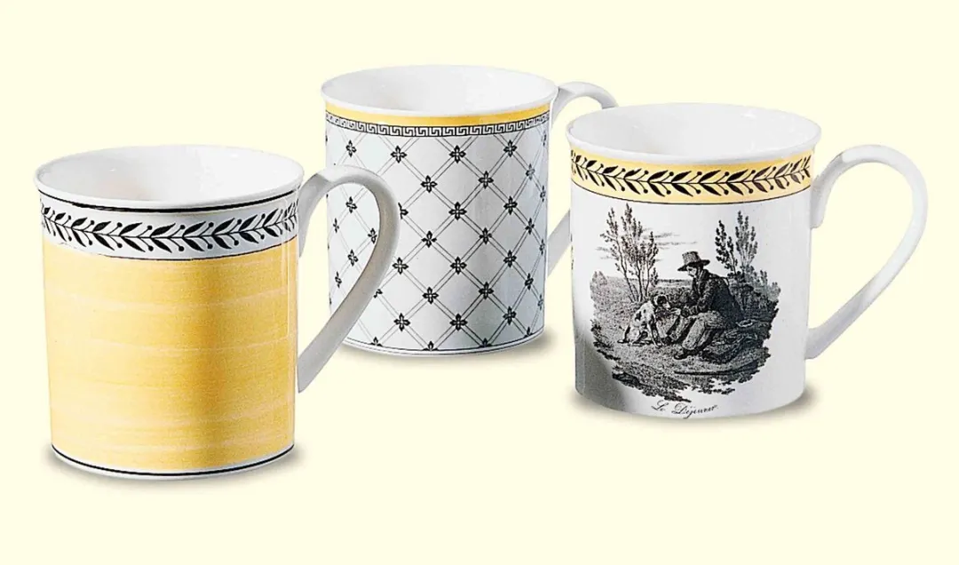 Villeroy & Boch Audun Promenade Koffiebeker Set - 6 Stuks - 300ml - Wit/Grijs/Geel
