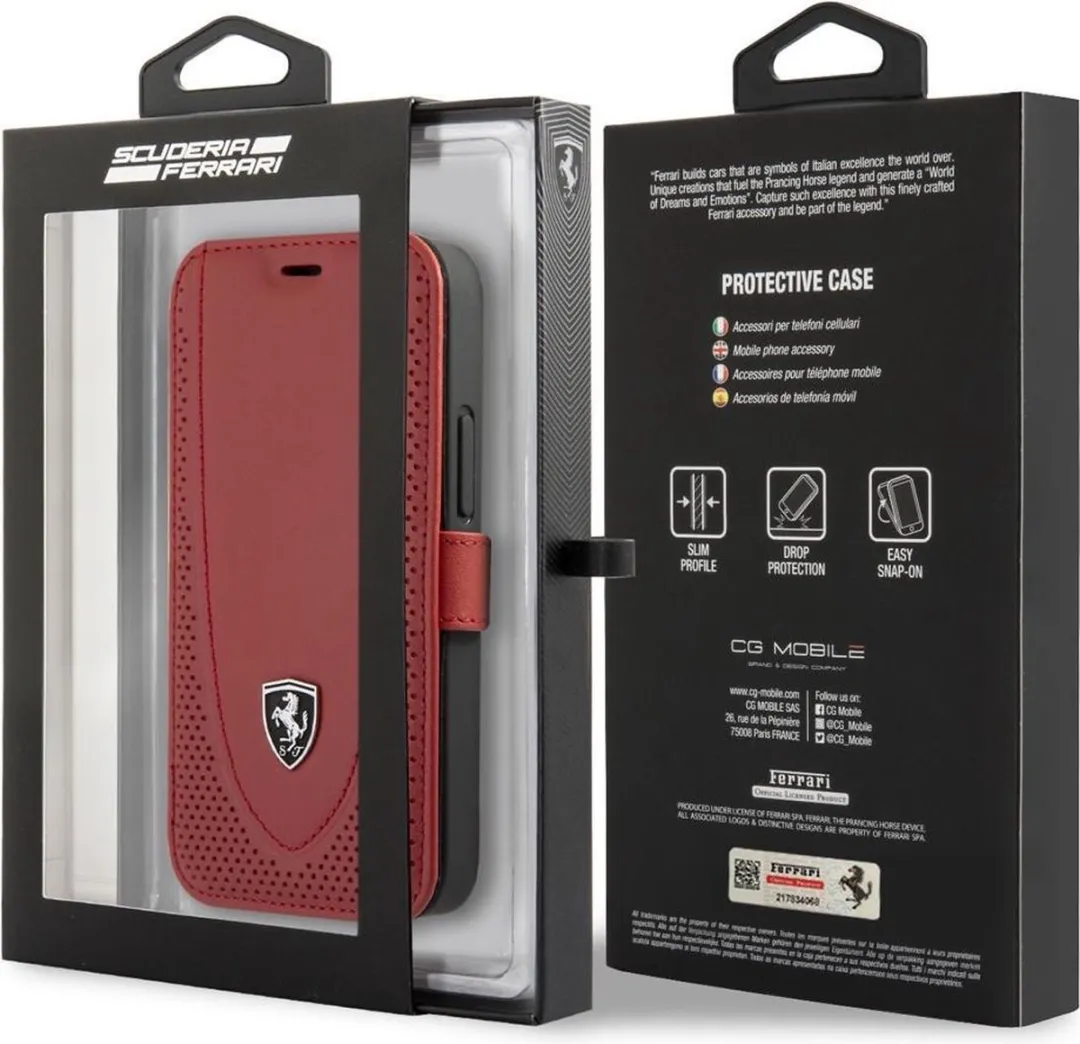 Ferrari iPhone 12 Mini Hoesje - Effen Rood - 3 Pasjes