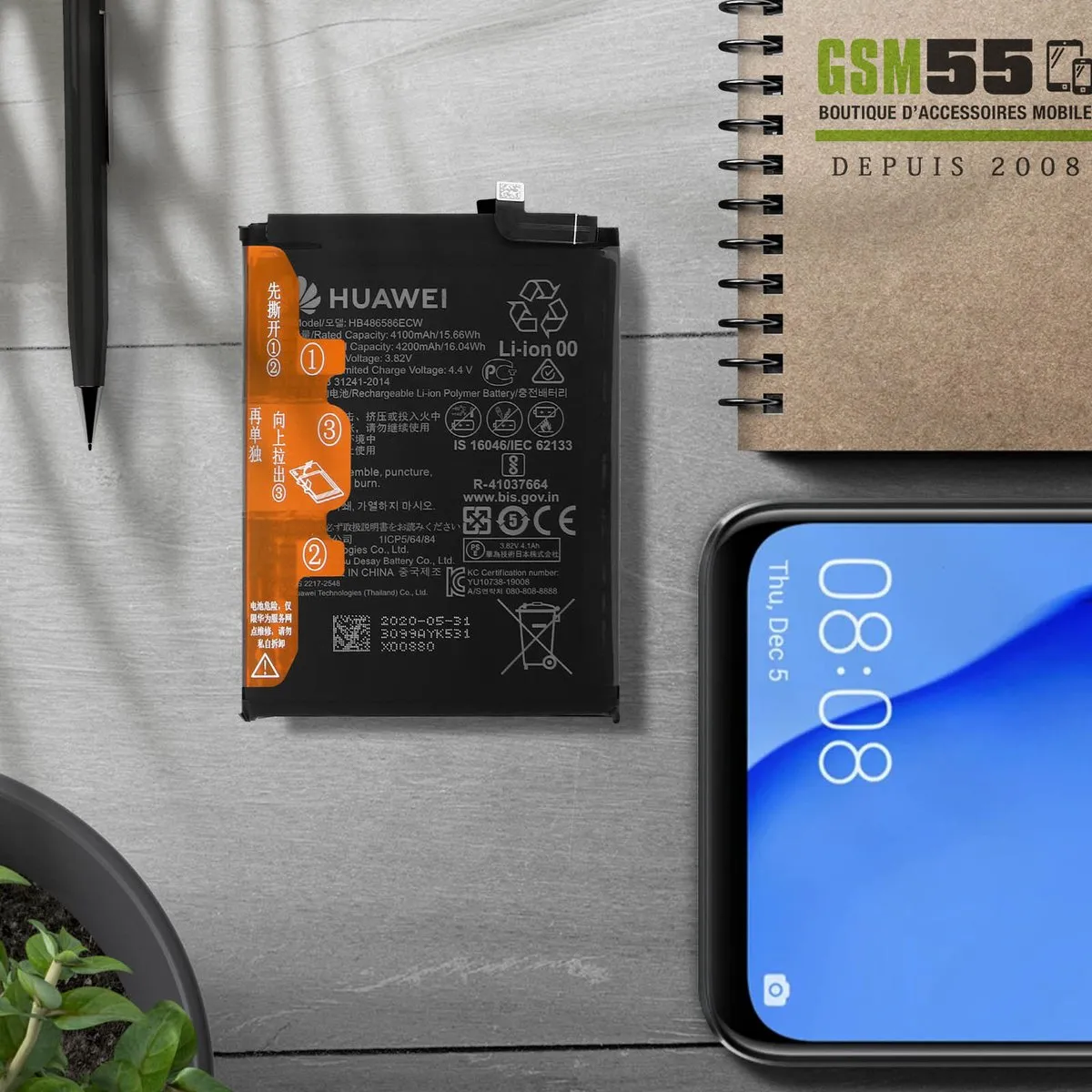 Huawei P40 Lite/Mate 30/Pro Originele Batterij HB486586ECW - 4100mAh - Zwart