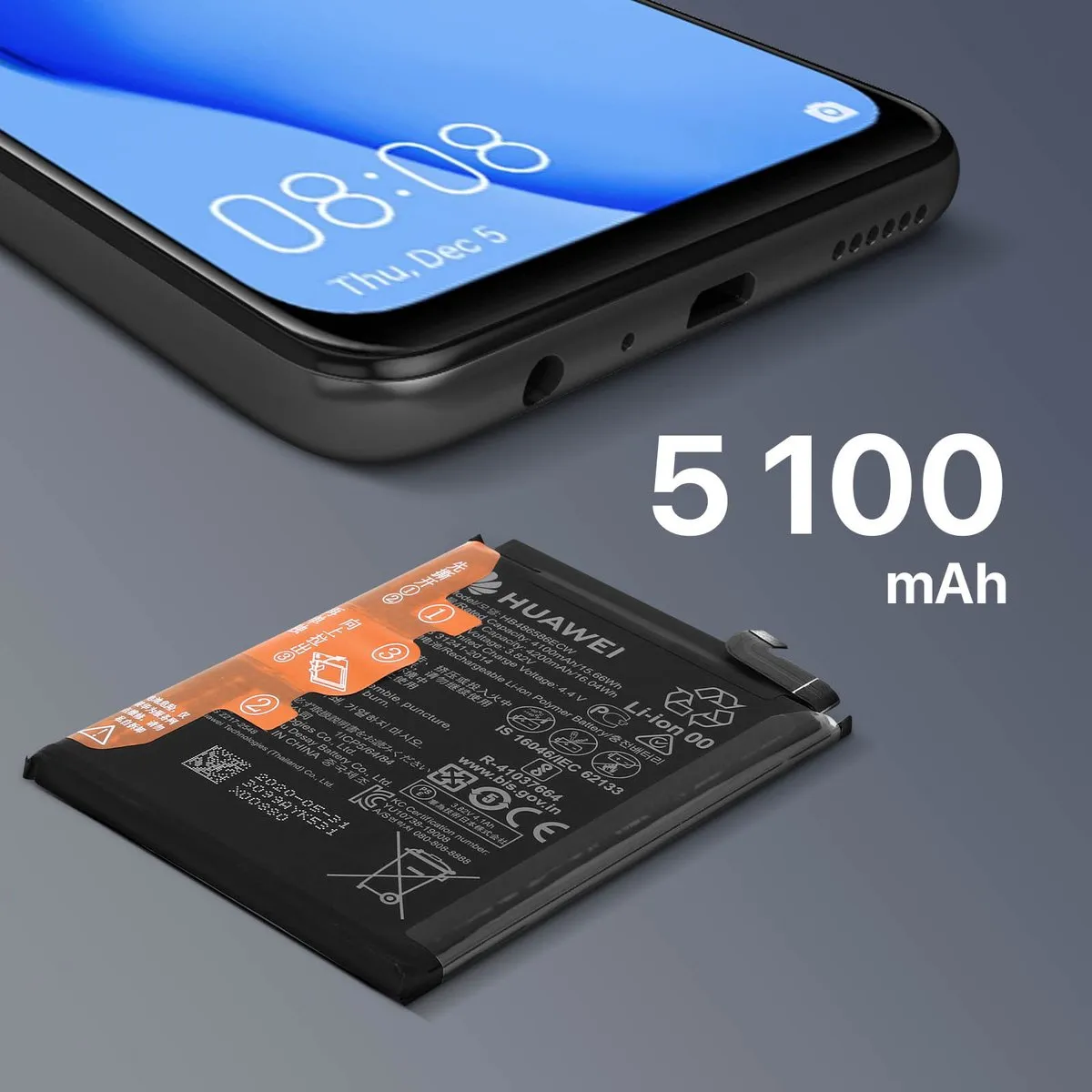 Huawei P40 Lite/Mate 30/Pro Originele Batterij HB486586ECW - 4100mAh - Zwart