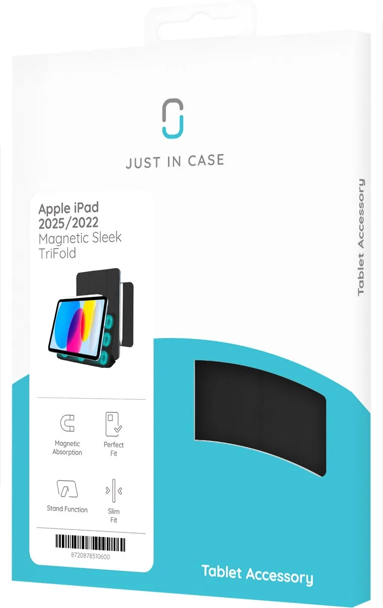 Just in Case iPad 11/10e Gen Hoes - Magnetic TriFold Bookcase - Zwart