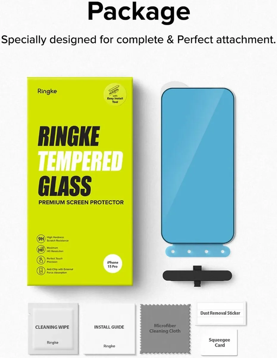 Ringke iPhone 15 Pro Tempered Glass - 9H - Installatiejig - afbeelding 6 van 6