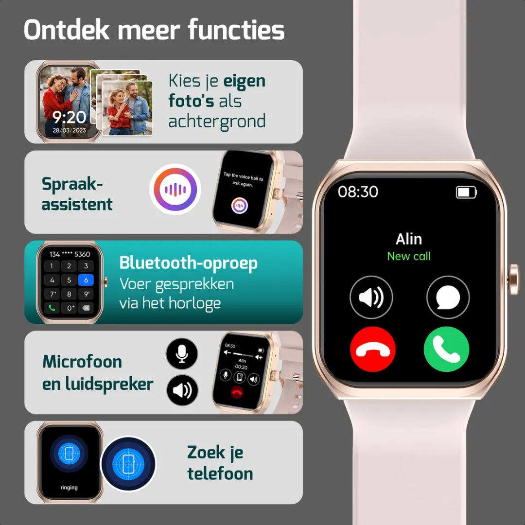 FITAGE Smartwatch - Smartwatches - Stappenteller - Sporthorloge - Smart watch - Activity Tracker - Dames en Heren - Roze