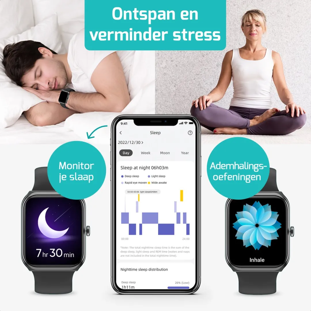 FITAGE Smartwatch 46mm - 1.85" - 250mAh - Zwart - afbeelding 6 van 6