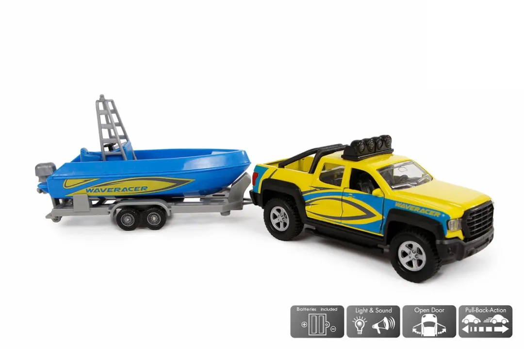 Kids Globe Terreinwagen met Trailer en Boot, 29cm